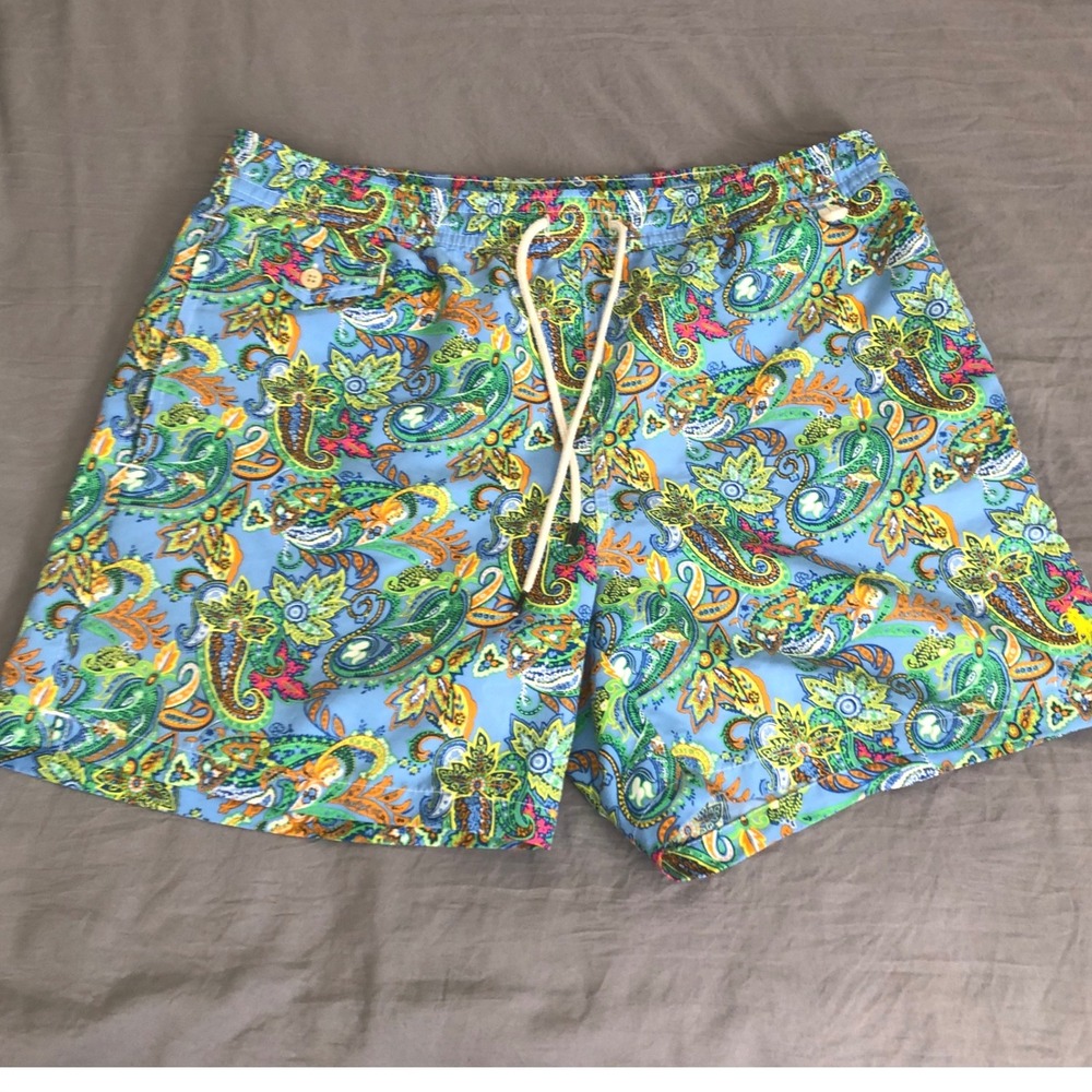 Polo Ralph Lauren Mens Paisley Swim Trunks Blue Multi Color Board Shorts Large